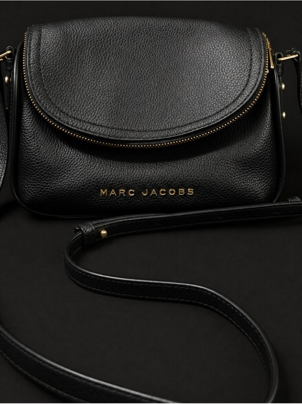 Marc Jacobs Black Pebbled Leather Crossbody with Gold Hardware